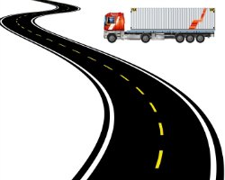 Drawing of a winding road with a truck next to it