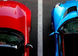 red and blue cars