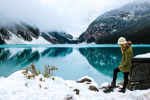 woman at winter lake