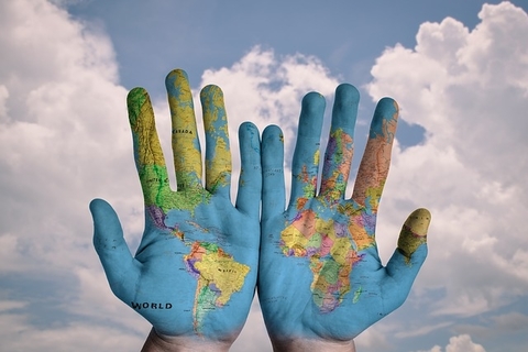 world map hands