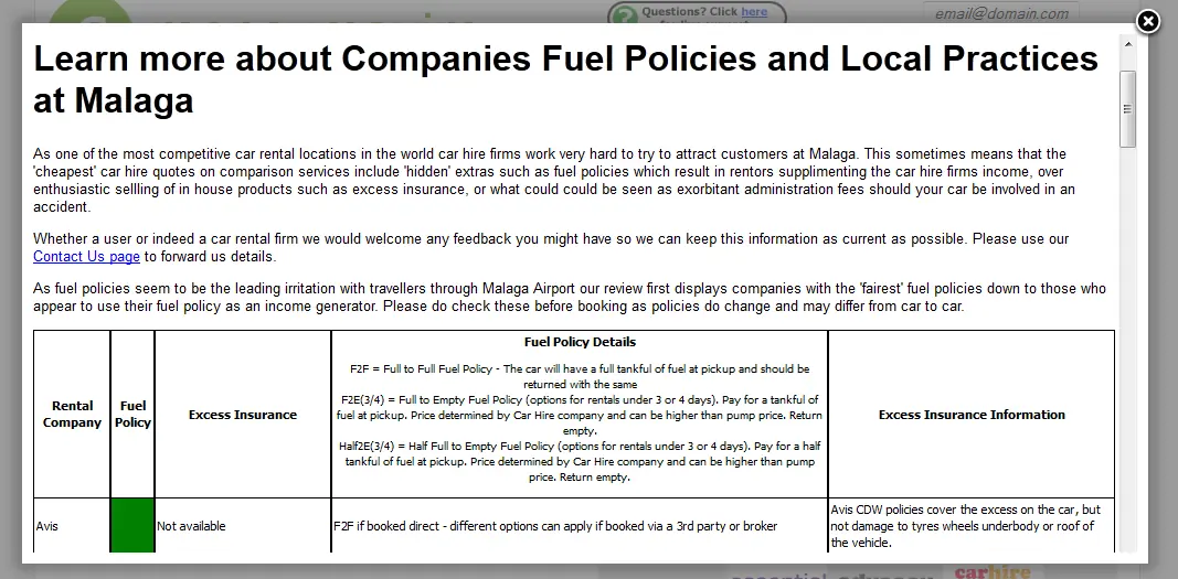 Find details of car hire firms fuel and excess protection policies with MoneyMaxim